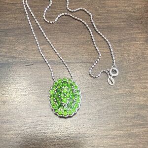 Elegant Vintage Green Gemstone Sterling Silver 925 Pendant Necklace